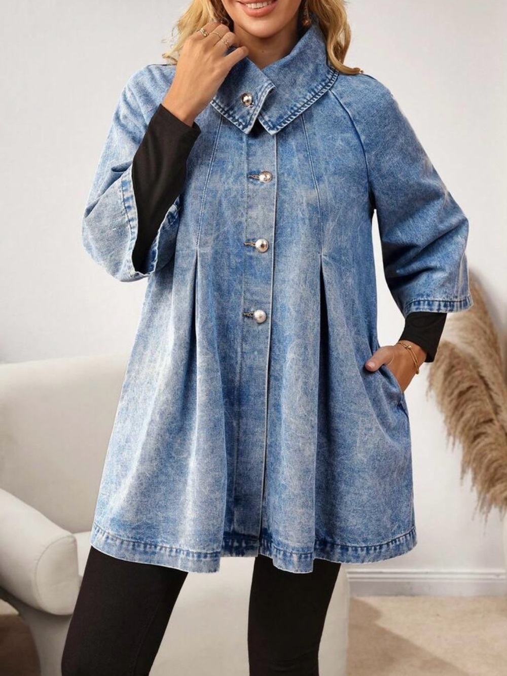 Light Wash Blue Denim Swing Jean Jacket Size L - Picture 6 of 8